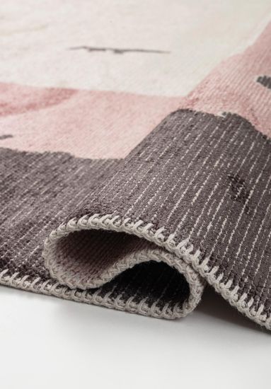 Equinoxo Grey & Pink Abstract Bedroom Rug