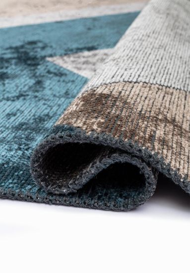 Florat Grey & Blue Geometric Area Rug