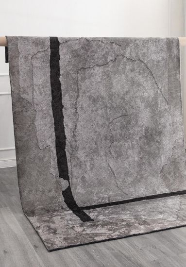 Abstract Grey & Black Frost Modern Rug