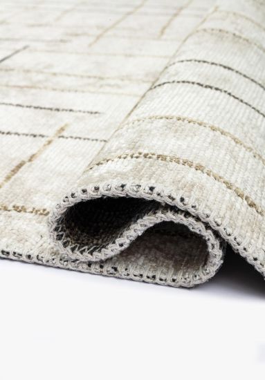 Abstract Grey Cream Charcoal Bedroom Rug