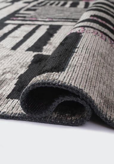 Feeble Grey Black Geometric Living Room Rug