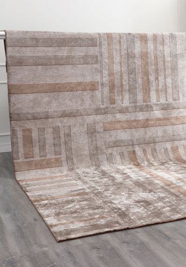 Fluffy Grey Geometric Area Rug