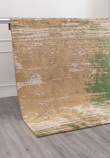 Solidarity  Beige Green Abstract Living Room Rug