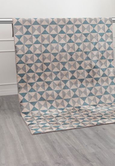 Geometric Fizz Grey & Blue Modern Area Rug