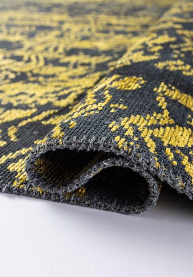 Saffron Yellow & Black Abstract Living Room Rug