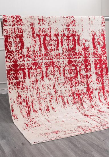 Emprowess Cream & Red Bedroom Distressed Rug