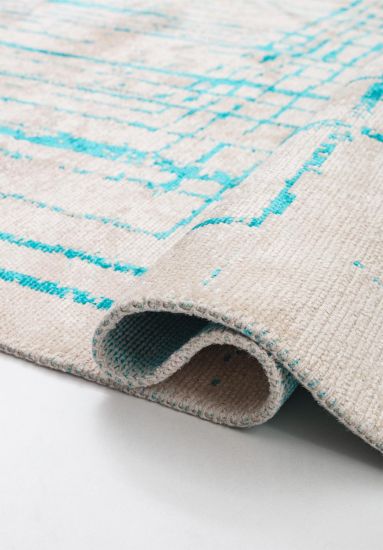Morocco Cream & Blue Geometric Living Room Rug