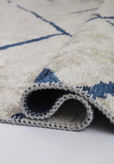 Edic Grey & Blue Abstract Dining Room Rug