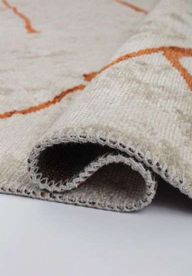 Edic Grey & Orange Abstract Dining Room Rug