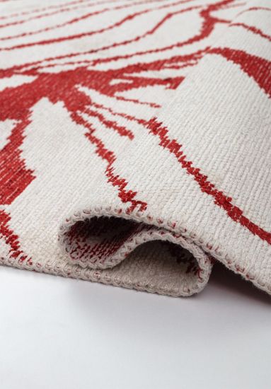 Eram Cream & Red Abstract Area Rug