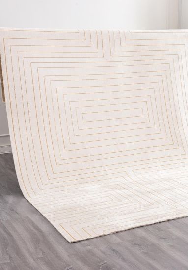 Elipsa Cream & Brown Geometric Bedroom Rug