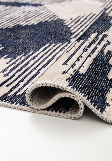 Elude Geometric Blue & Cream Living Room Rug