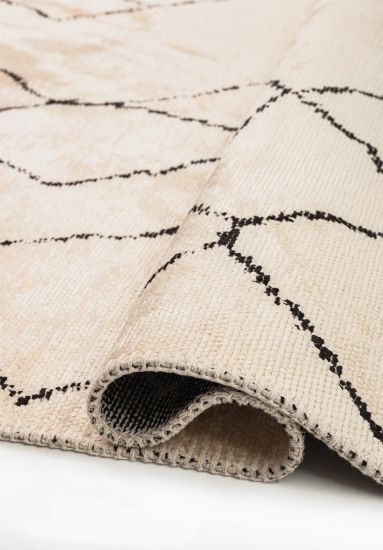 Cream & Black Abstract Erena Bedroom Rug