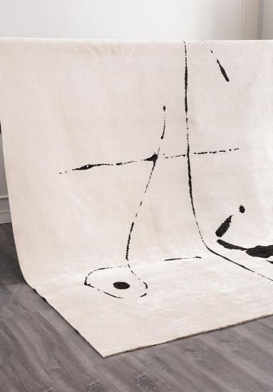 Pirlanta White & Black Abstract Living Room Rug
