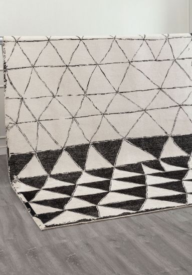 Electify Cream & Black Geometric Living Room Rug