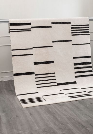 Edifies Cream & Black Geometric Dining Room Rug