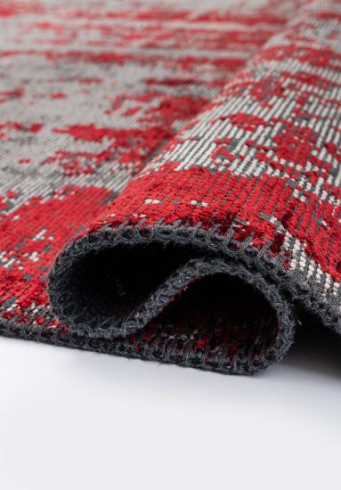 Exemplary Abstract Grey & Red Dining Room Rug