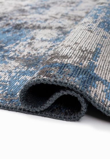 Abstract  Grey & Blue Floret Outdoor Rug
