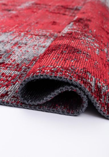 Abstract Floret Red & Grey Outdoor Rug