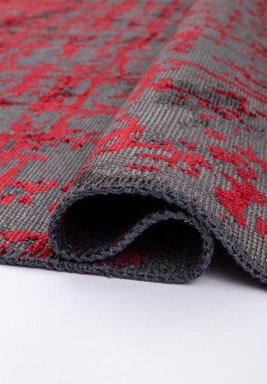 Abstract Tempest Grey & Red Dining Room Rug