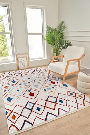 Kolor75 Beige Multicolour Scandi Bohemian Living Room Rug