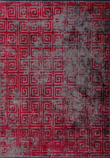 Geometric Red & Grey Wayworn Area Rug