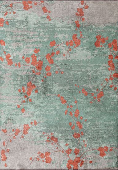 Mandala Green & Orange Floral Living Room Rug