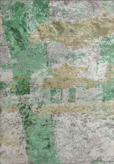 Crimson Green & Grey Abstract Rug