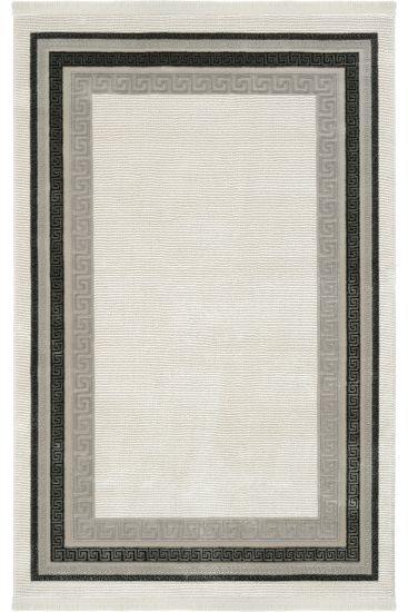 Pelptis Cream Charcoal Bordered Living Room Rug