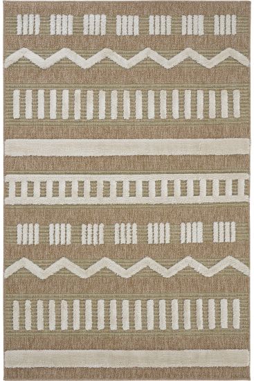 Saprite Brown Cream Geometric Scandi Bedroom Rug