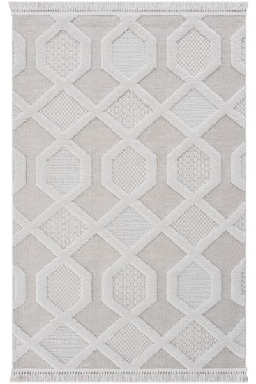 Bloptik Cream Beige Geometric Bedroom Rug