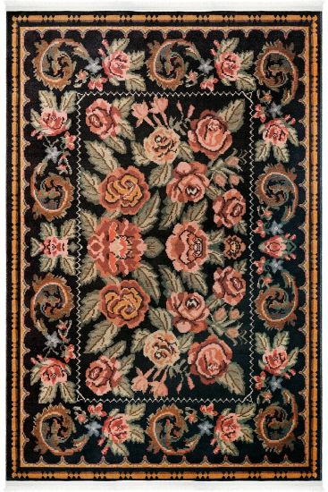 Viptrage Pink Black Floral Bedroom Rug
