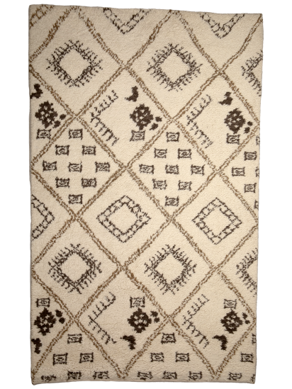 Contemporary Beige Geometric Hand-Knotted Rug