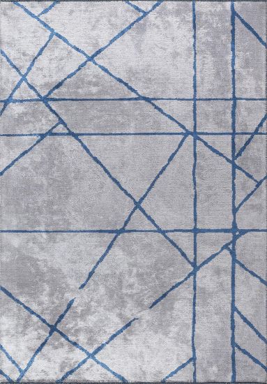 Lush Grey & Blue Geometric Living Room Rug
