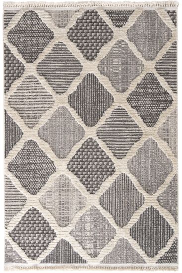 Saptrika Cream Grey Geometric Living Room Rug