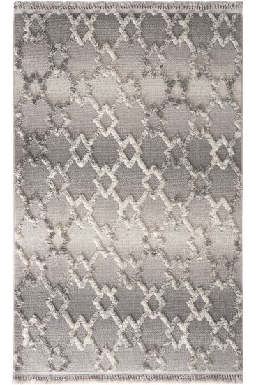 Saptrika Cream Grey Modern Patterned Bedroom Rug