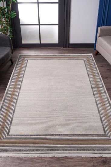 Gravitas Brown Bordered Striped Rug