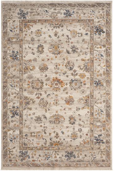 Emirgan85 Cream Beige Patterned Bordered Bedroom Rug