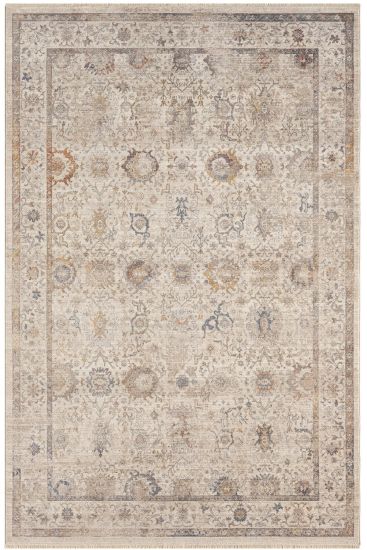 Emirgan85 Cream Beige Patterned Bordered Living Room Rug