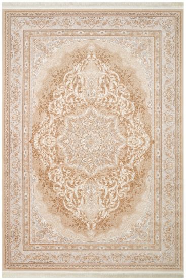 Zumrut85 Gold Beige Patterned Bordered Indoor Rug