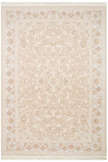Zumrut85 Beige Cream Patterned Bordered Bedroom Rug