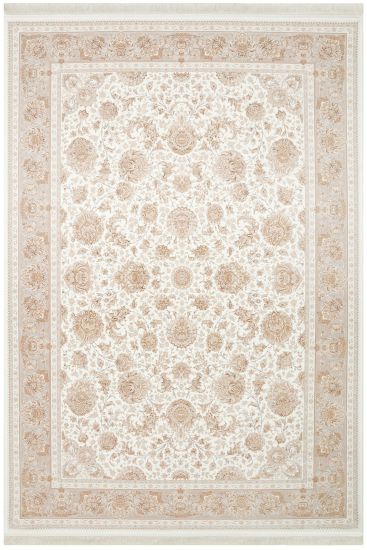 Zumrut85 Beige Cream Patterned Bordered Living Room Rug