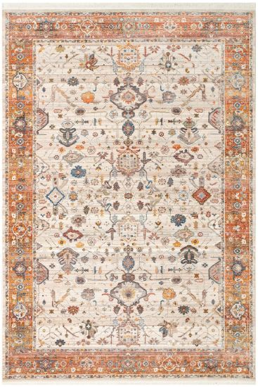 Panama85 Cream Orange Patterned Bordered Bedroom Rug