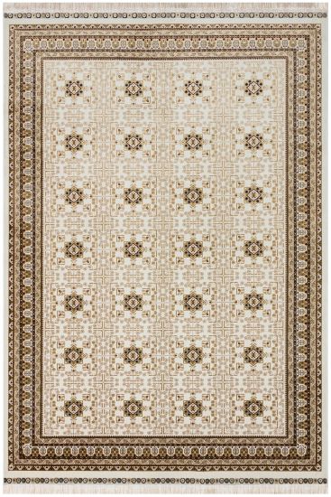 Mihra85 Cream Beige Geometric Patterned Living Room Rug