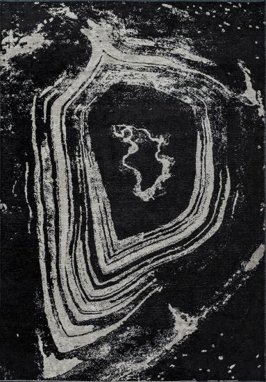 Black & Grey Abstract Threadbare Outdoor Rug
