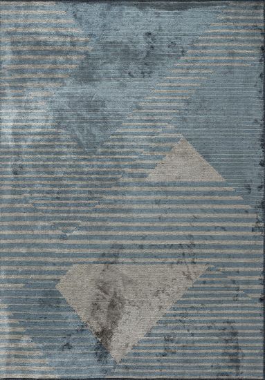 Loomlight Blue & Grey Striped Living Room Rug