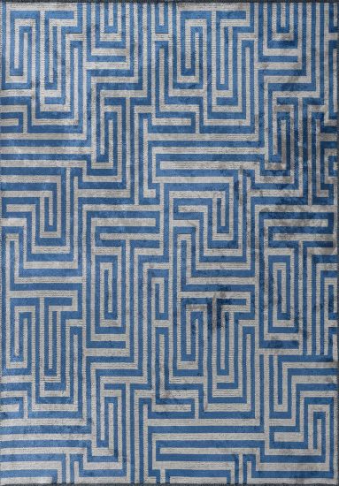 Cobblestone Geometric Blue & Grey Outdoor Rug