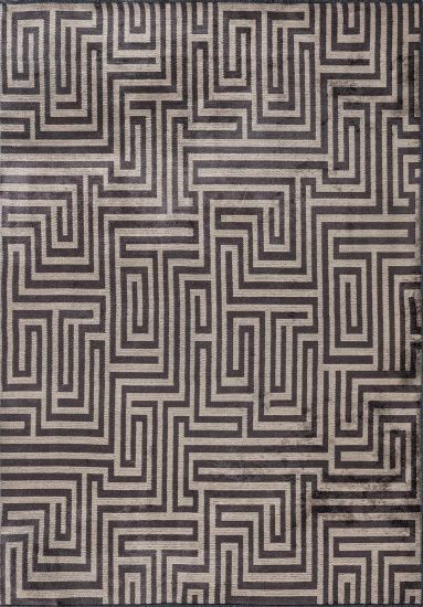 Grey & Brown Geometric Cobblestone Living Room Rug