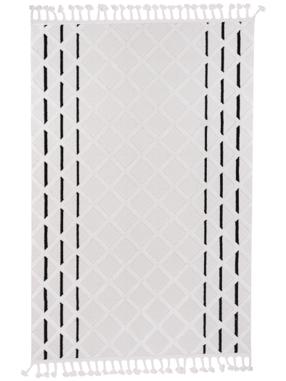 Monaca Cream Black Geometric Bedroom Rug