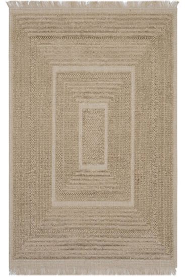 Rustika85 Beige Brown Modern Geometric Bedroom Rug
